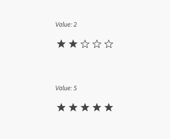Key example of two ratings, first rating with a value of 2 out of 5, second rating with a value of 5 out of 5.