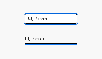 Key example of two search fields shown in their keyboard focus states, the first showing standard style and the second in quiet style. 
