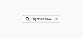 Key example showing the overflow behavior for search field. The user input text Flights to Hawaii is truncated after the first three letters in the word Hawaii, with an ellipsis at the end.
