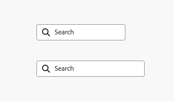 Key example showing two search fields, both in default state. The width of the second search field is wider than the first.