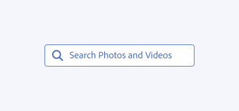 Key example showing the incorrect usage of capitalization for a search field’s label. A search field label of "Search Photos and Videos" is using title casing, where the S, P, and V are capitalized.
