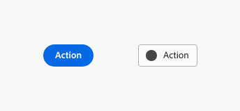 Key example of an accent button, label Action and action button with a placeholder icon, label Action. Both are in default state.