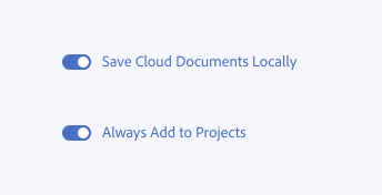 Incorrect usage of how to write labels for a switch. Labels, Save Cloud Documents Locally. Always Add to Projects. Both label examples using title case where all words are capitalized.