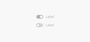 Key example showing the option for disabled switches. Two switches and switch label in a light gray color are disabled. The first switch is selected.