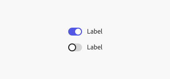 Key example showing 2 switches in Spectrum for Adobe Express theme, labels Label. Top switch is selected, bottom switch is not selected.