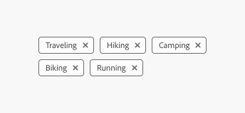 Key example of five tags in a tag group that overflow by wrapping to a second line.