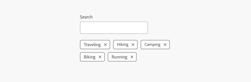 Search field shown with five removeable tags filtering the search.