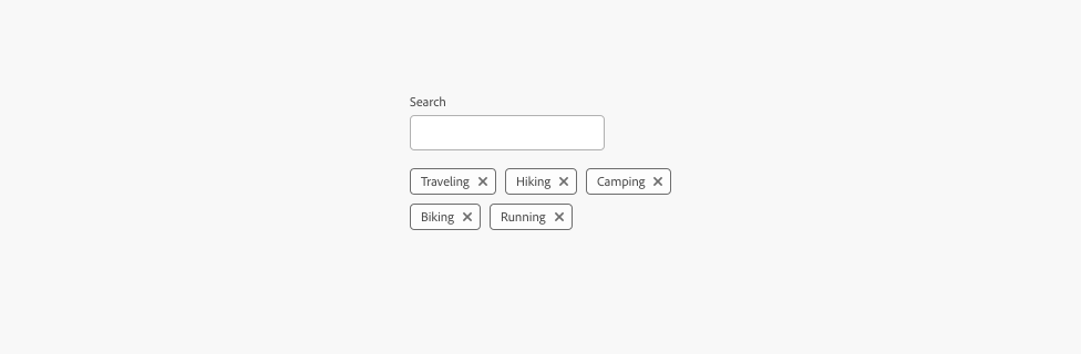 Search field shown with five removeable tags filtering the search.