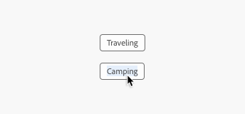 Key example of read-only tags. Labels, Traveling and Camping. An arrow cursor hovers over the Camping tag and highlights the text in blue, to copy it.