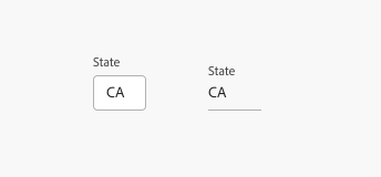 Key example displaying a standard and a quiet text field for entering the state id. "CA" for California is entered in both fields and enough padding surrounds the entered text.