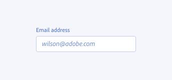 Key example of incorrect usage of placeholder text instead of help text in a text field. Text field, label Email address. Placeholder text, wilson@adobe.com.