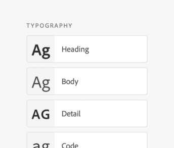 Example of Spectrum XD plugin panel showing 4 typography components, Heading, Body, Detail, Code.