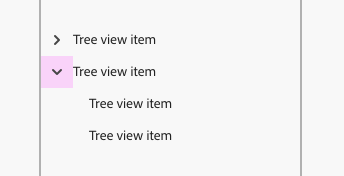 Key example of a tree view with 2 parent tree view items. The second parent tree view item is expanded, using the collapse and expand button to show 2 child tree view items.