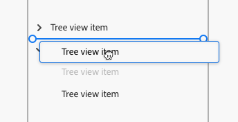 Key example of a tree view with 2 parent tree view items. The second parent tree view item is expanded to show 2 child tree view items. This parent tree view item is being dragged to be reordered higher in the hierarchy.