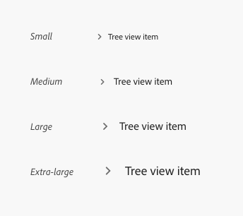 Image illustrating the appearance of the 4 sizes of a tree view, from small to extra-large.
