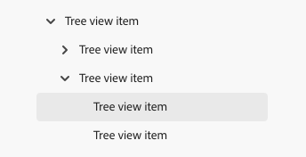Key example of a detached, text only tree view, with a parent tree view item, 2 child tree view items, and 2 more nested child tree view items under the expanded 2nd child tree view item.