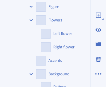 Key example of actions that allow modification of a tree view. A three-level tree view has available options to add, view, create new folder, delete, and do more options on all of the tree view items.