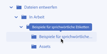 Key example of the correct way to use a tooltip to show a label that has been truncated in a tree view. A cursor hovers over a tree view item in German that has a label that has been truncated, to reveal the entire label text in a tooltip.