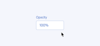 Key example of a design that does not resolve errors on the back end and shows an unnecessary error message. A user inputs a value of 101 percent into a text field, label Opacity. After the user input, the system shows a field error icon and an error message saying Enter a valid percentage.